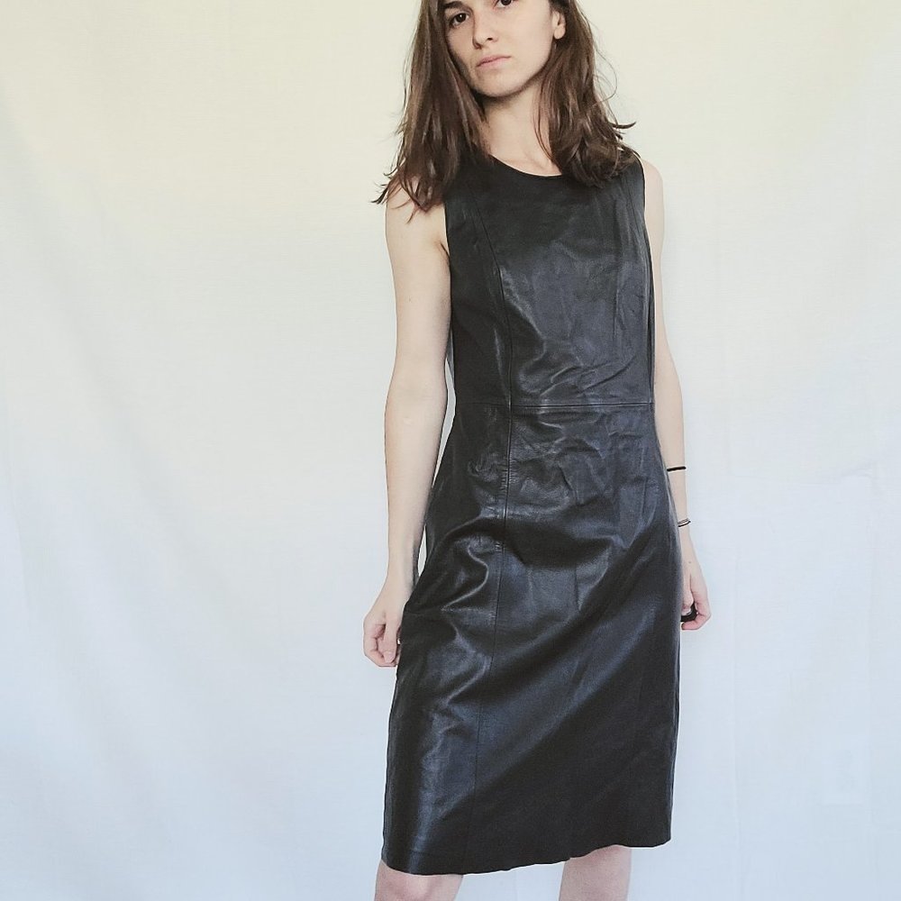 Banana Republic Ines Walnut Brown Genuine Leather Fitted Sheath Dress - 4/Small